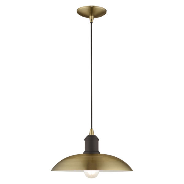 Metal Shade Mini Pendants Antique Brass 13-Inch One-Light Mini Pendant with Antique Brass Metal Shade with White Finish Inside, image 1
