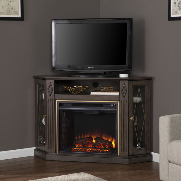 Austindale Light Brown Corner Electric Fireplace with Media Storage, image 1