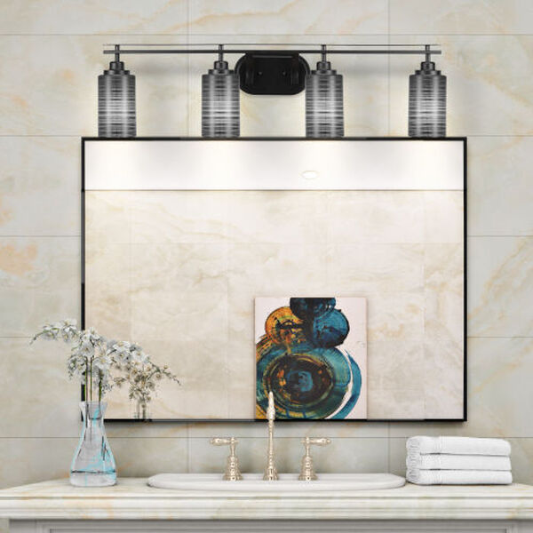 Odyssey Matte Black Four-Light Bath Vanity with Four-Inch Black Matrix Glass, image 2