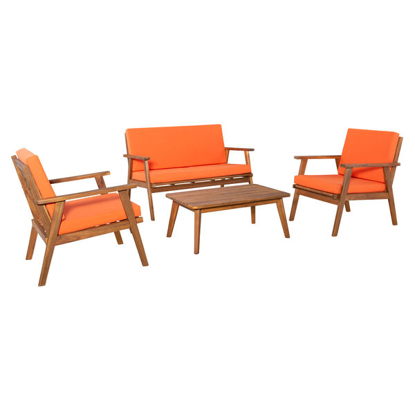 Eero Outdoor Chat 4-Piece Seating Set with Orange Cushions, image 1