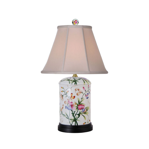 White One-Light Porcelain Flower Jar Table Lamp, image 1