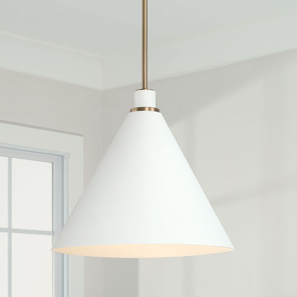 Bradley Aged Brass and White One-Light Pendant, image 3