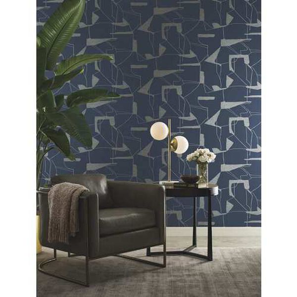 Abstract Geo Navy and Silver Wallpaper, image 1