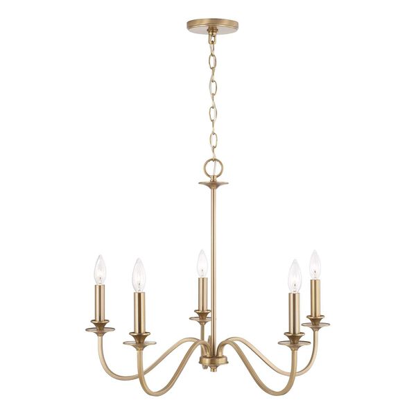 Weston Matte Brass with Decorative Double Bobeches Five-Light Chandelier, image 1