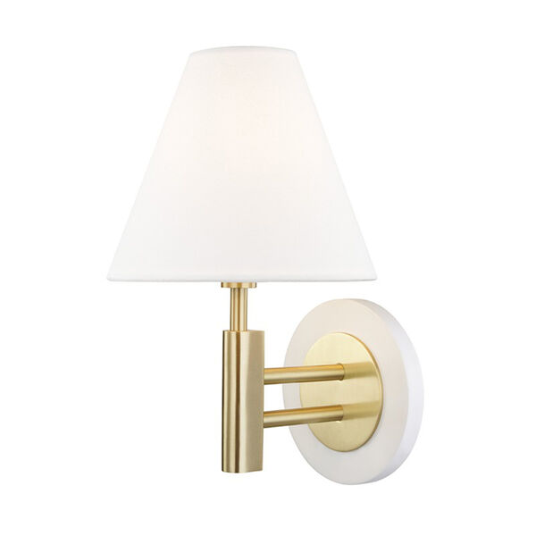 Robbie Aged Brass White 1-Light 7.5-Inch Wall Sconce, image 1