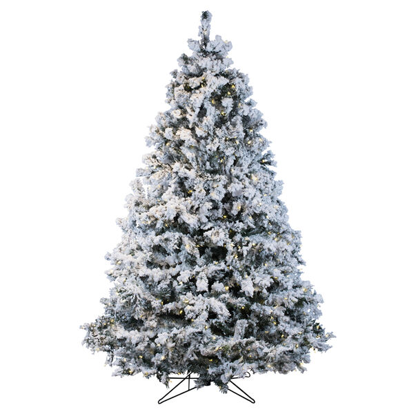 Flocked Alaskan White on Green 7.5 Foot x 68-Inch Christmas Tree with 900 Warm White LED Lights, image 1