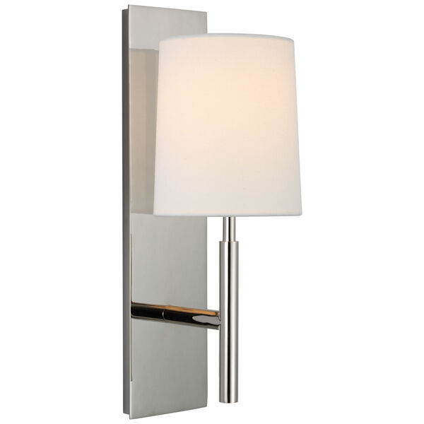 Clarion Medium Sconce in Polished Nickel with Linen Shade by Barbara Barry, image 1