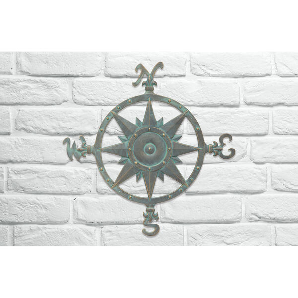 Nautical Bronze Verdigris Compass Rose Wall Decor, image 1