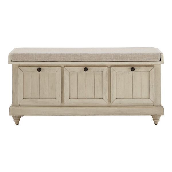 Potter White Storage Bench with Linen Seat Cushion, image 2
