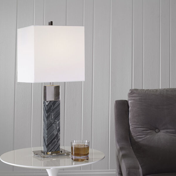 Pilaster Gray and White One-Light Marble Table Lamp, image 2