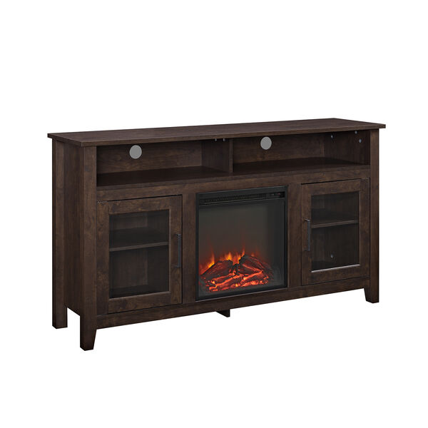 58-Inch Wood Highboy Fireplace Media TV Stand Console - Traditional Brown, image 2