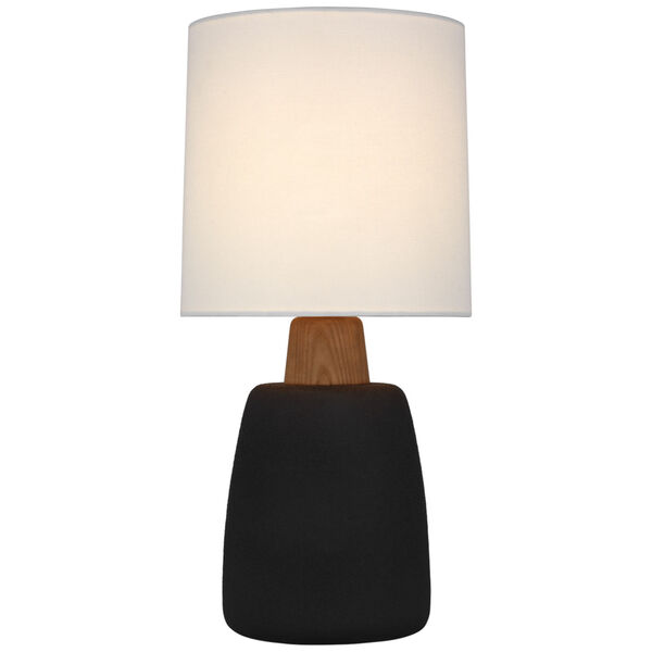 Aida Medium Table Lamp in Porous Black and Natural Oak with Linen Shade by Barbara Barry, image 1