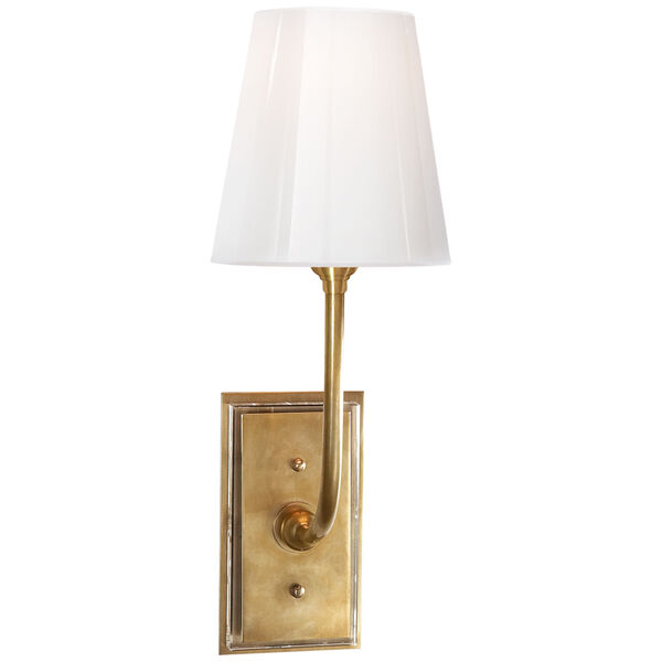 Hulton Sconce in Hand-Rubbed Antique Brass with Crystal Backplate and White Glass Shade by Thomas O'Brien, image 1