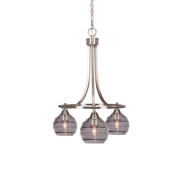 Paramount Brushed Nickel Three-Light Downlight Chandelier with Smoke Dome Ribbed Glass, image 1