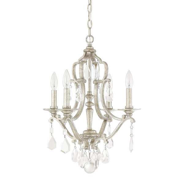 Blakely Antique Silver Four-Light Mini Chandelier with Clear Crystals, image 1