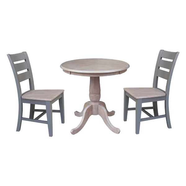 Parawood II Washed Gray Clay Taupe 30-Inch  Round Top Pedestal Table with Two Chairs, image 1