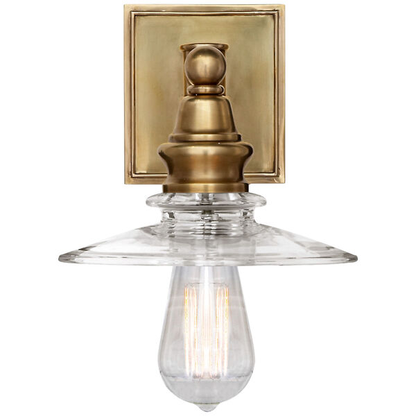 Covington Shield Sconce in Antique-Burnished Brass with Clear Glass by Chapman and Myers, image 1