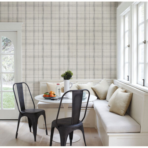 Simply Farmhouse Beige and Gray Plaid Wallpaper, image 1