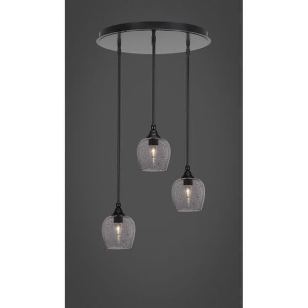 Empire Matte Black Three-Light Cluster Pendalier with Six-Inch Smoke Bubble Glass, image 2