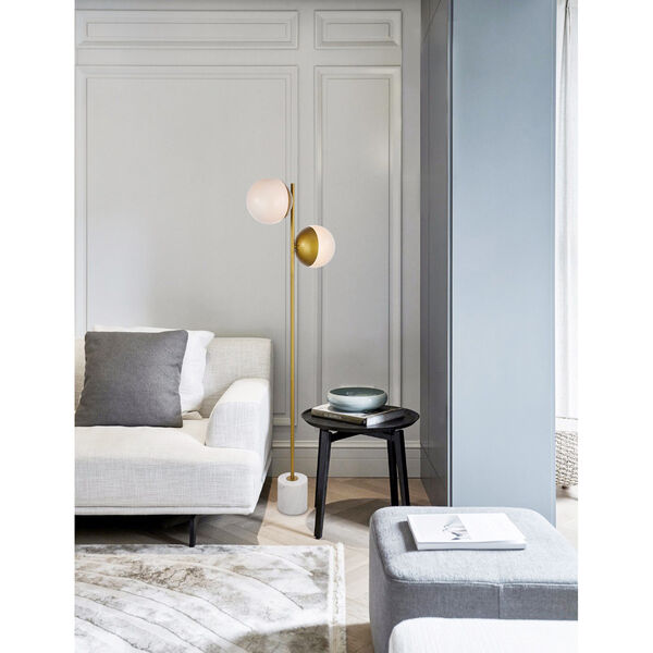 Eclipse Brass and Frosted White Two-Light Floor Lamp, image 2