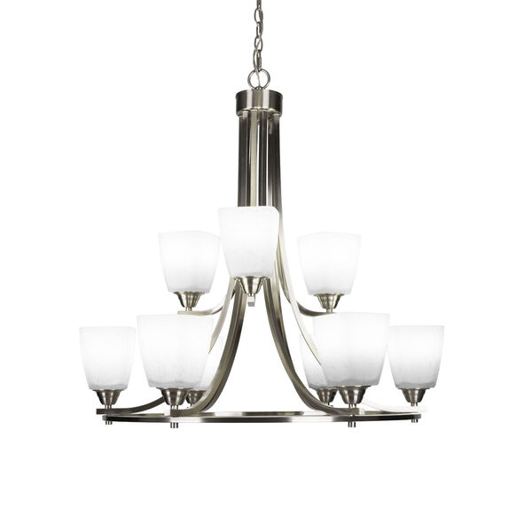 Paramount Brushed Nickel 30-Inch Nine-Light Chandelier with White Muslin Glass Shade, image 1