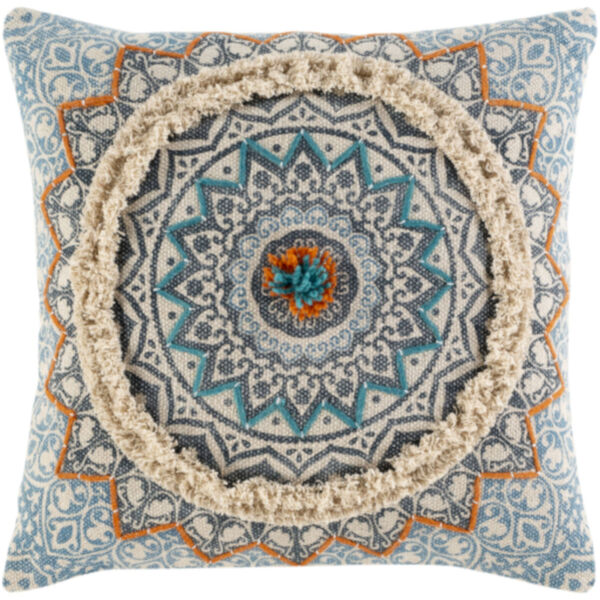 Dayna Ivory and Bright Blue 20 x 20 Inch Throw Pillow, image 1