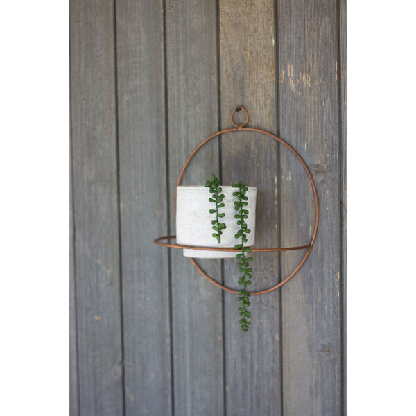 White Wash Clay Pot with Copper Round Wall Sconce, image 1