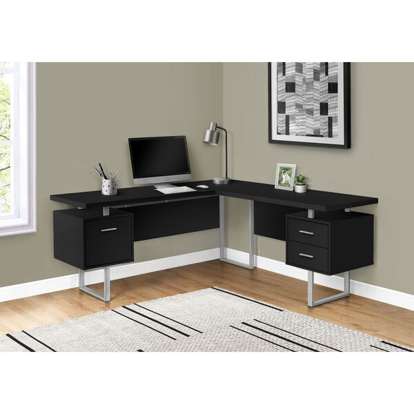 Black and Silver 71-Inch L-Shaped Computer Desk, image 2