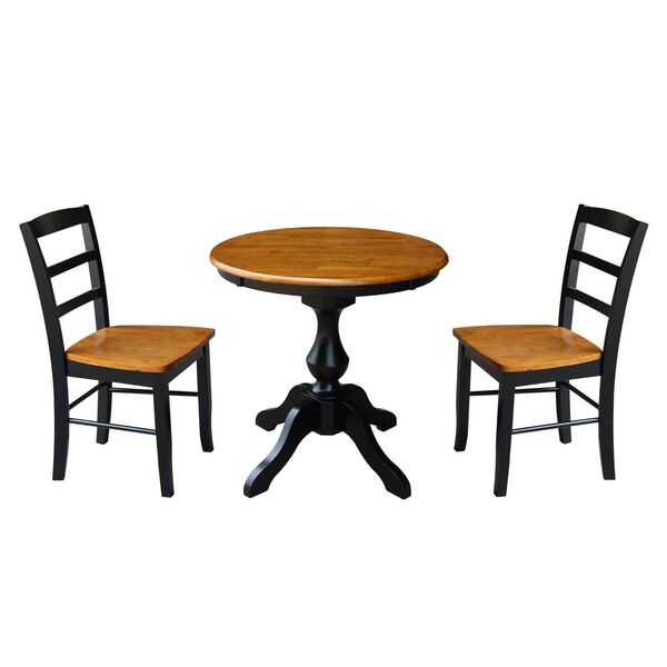 Black and Cherry 30-Inch Round Top Pedestal Table with Chairs, 3-Piece, image 1