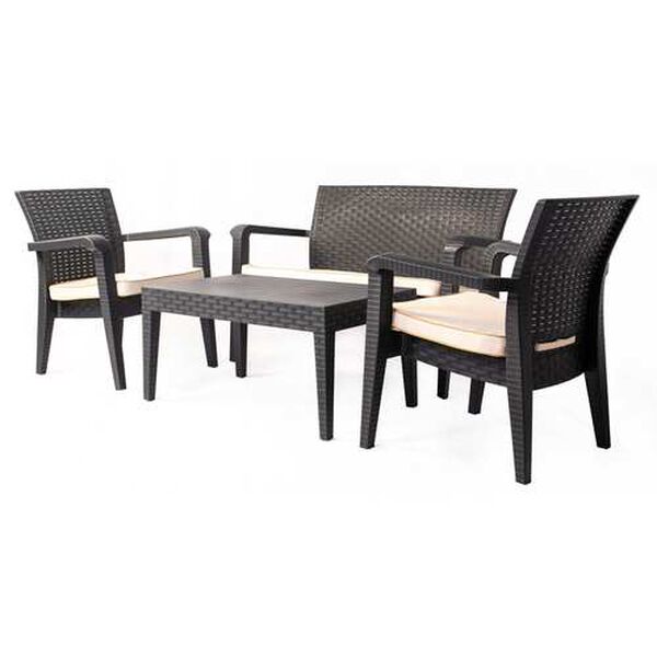 Alaska Anthracite Cream Four-Piece Outdoor Seating Set with Cushion, image 1