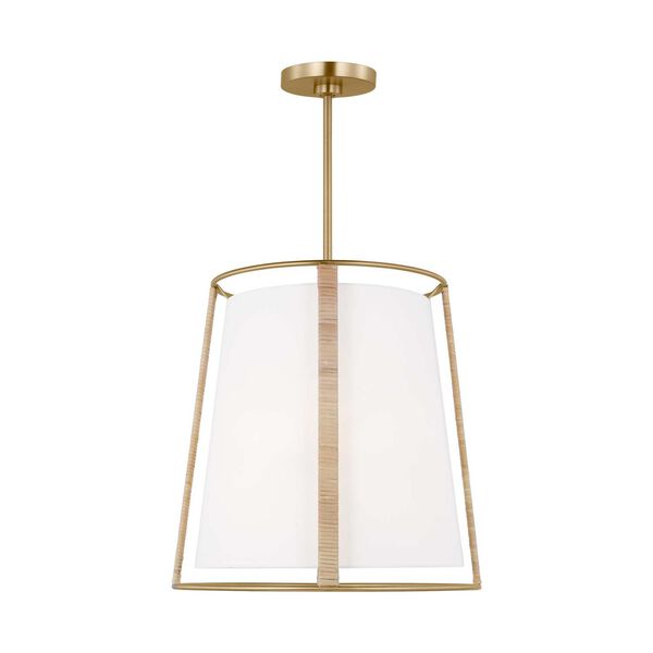Cortes Satin Brass Two-Light Pendant with White Linen Shade by Drew and Jonathan, image 1
