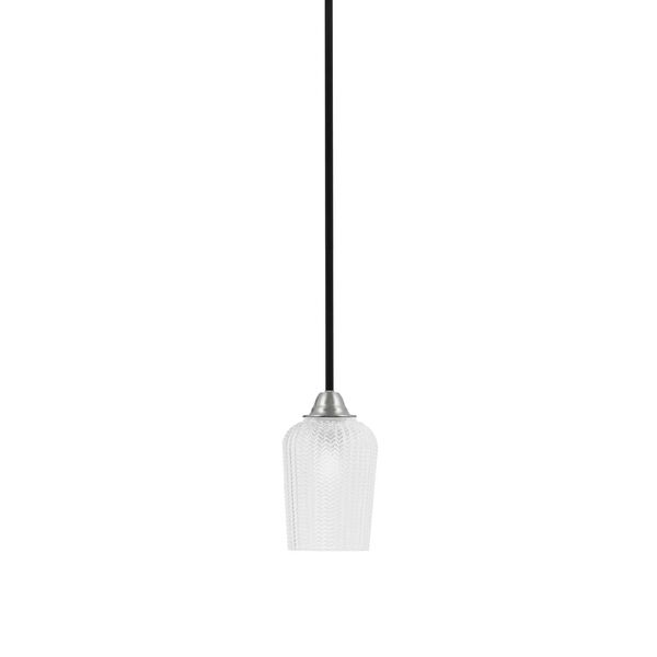 Paramount Matte Black and Brushed Nickel One-Light Mini Pendant with Five-Inch Clear Textured Glass, image 1