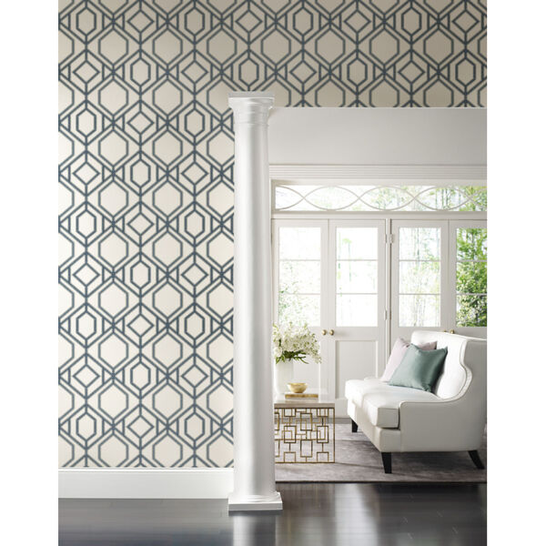 Tropics White Blue Sawgrass Trellis Pre Pasted Wallpaper - SAMPLE SWATCH ONLY, image 1