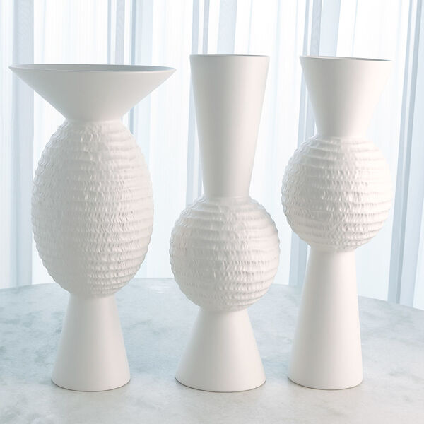 Matte White Wide Chisled Orb Vase, image 2