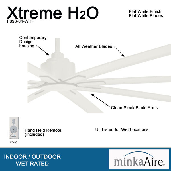 Xtreme H2O Flat White 84-Inch Outdoor Ceiling Fan, image 2
