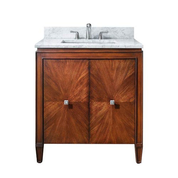 Brentwood 31-Inch New Walnut Vanity with Carrera White Marble Top, image 1