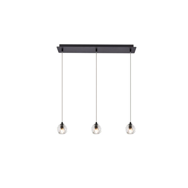 Eren Black 28-Inch Three-Light Pendant with Royal Cut Clear Crystal, image 1