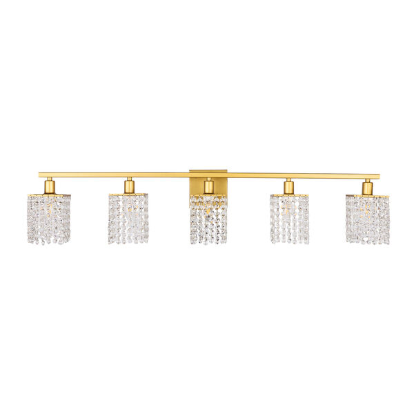 Phineas Brass Five-Light Bath Vanity with Clear Crystals, image 3