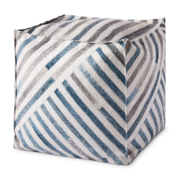 Ivory and Blue 18-Inch x 18-Inch Pouf, image 1