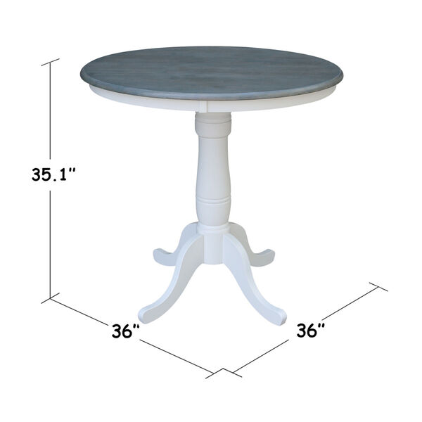 White and Heather Gray 36-Inch Width x 35-Inch Height Hardwood Round Top Counter Height Pedestal Table, image 3