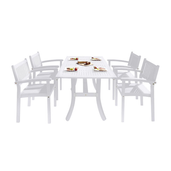 Bradley White Painted Outdoor Patio Dining Set with Stacking Chairs, 5-Piece, image 1