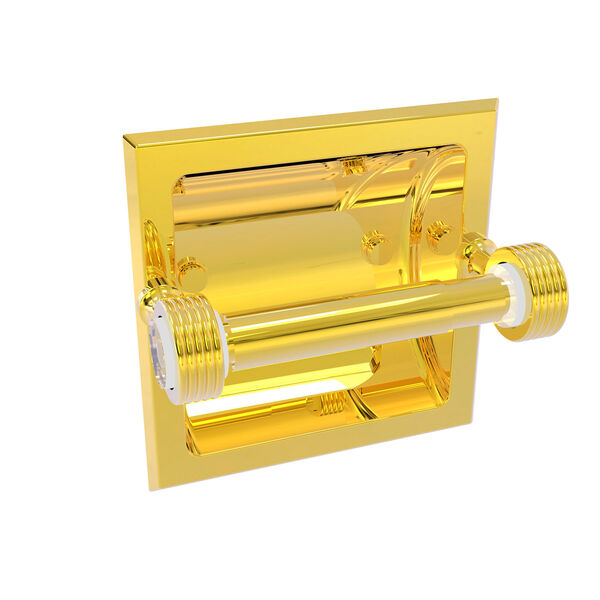 Pacific Grove Polished Brass Six-Inch Recessed Toilet Paper Holder with Groovy Accents, image 1