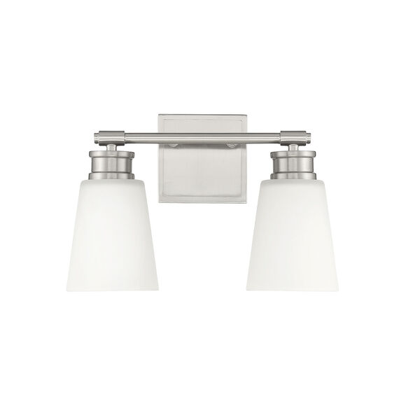 Lowry Brushed Nickel 14-Inch Two-light Bath Vanity with Milk Glass Shade, image 2