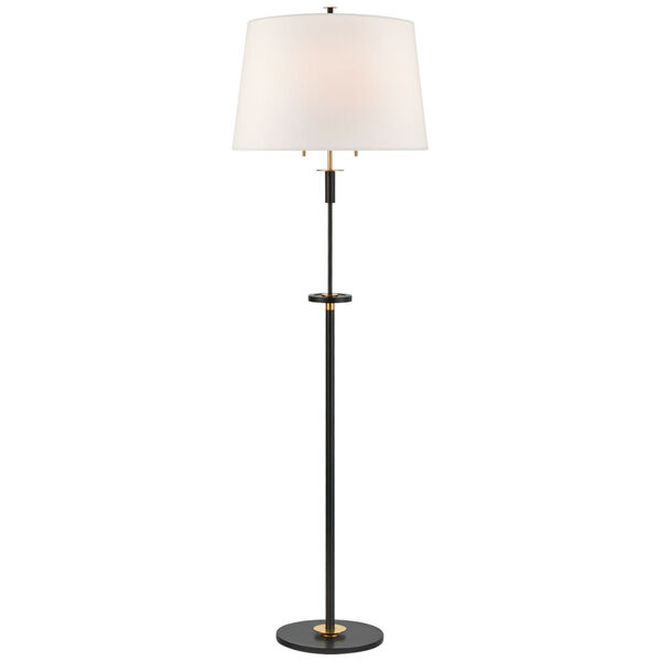Vivier Large Floor Lamp in Blackened Iron and Hand-Rubbed Antique Brass with Linen Shade by Thomas O'Brien, image 1
