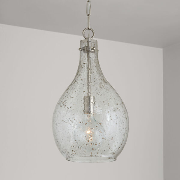 Brushed Nickel 12-Inch One-Light Pendant with Stone Seeded Glass, image 2