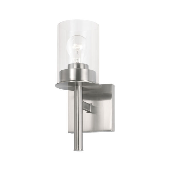 HomePlace Mason Brushed Nickel One-Light Sconce with Clear Glass, image 1