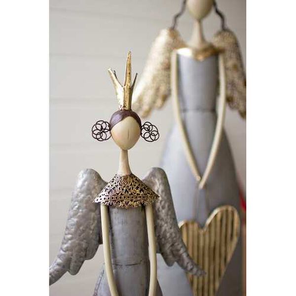 Gold and Grey Christmas Angels Holding Heart and Star, Set of Two, image 2