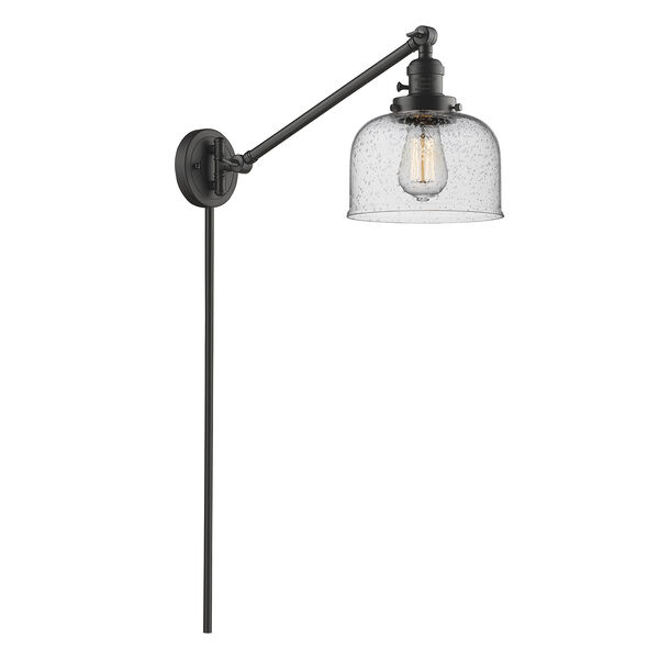 Large Bell Oiled Rubbed Bronze 25-Inch LED Swing Arm Wall Sconce with Seedy Dome Glass, image 1