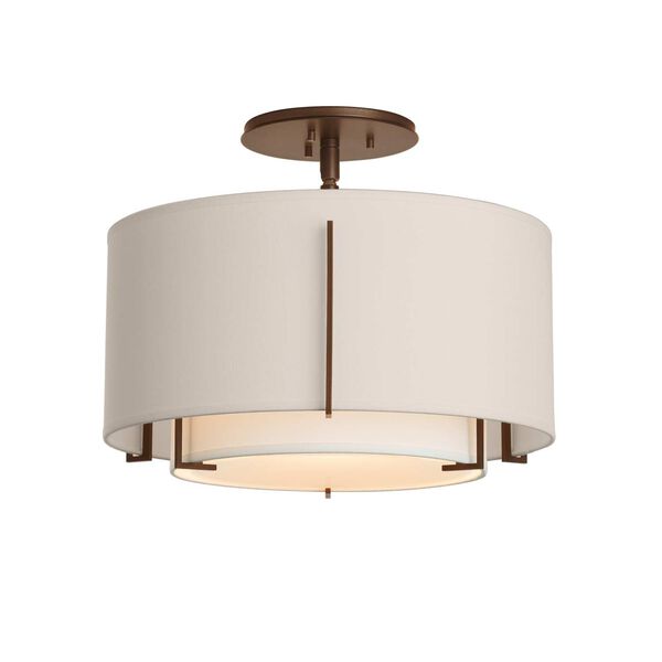 Exos Bronze One-Light Semi Flush Mount with Flax Outer Shade, image 1