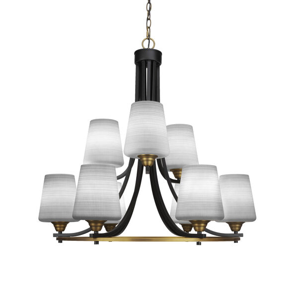 Paramount Matte Black and Brass 31-Inch Nine-Light Chandelier with White Matrix Glass Shade, image 1